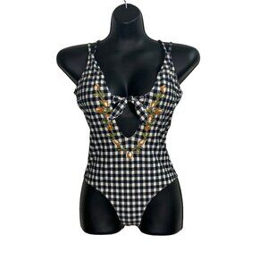 O'Neill Women's Size XS One Piece Bathing Suit Swim Gingham Plaid Embroidered